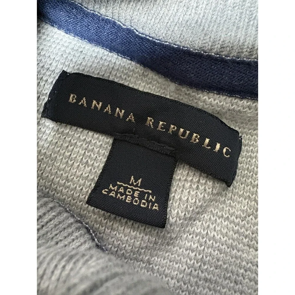 Banana Republic Sweater Mens M Gray Full Zip Cotton Knit Collared Long Sleeve